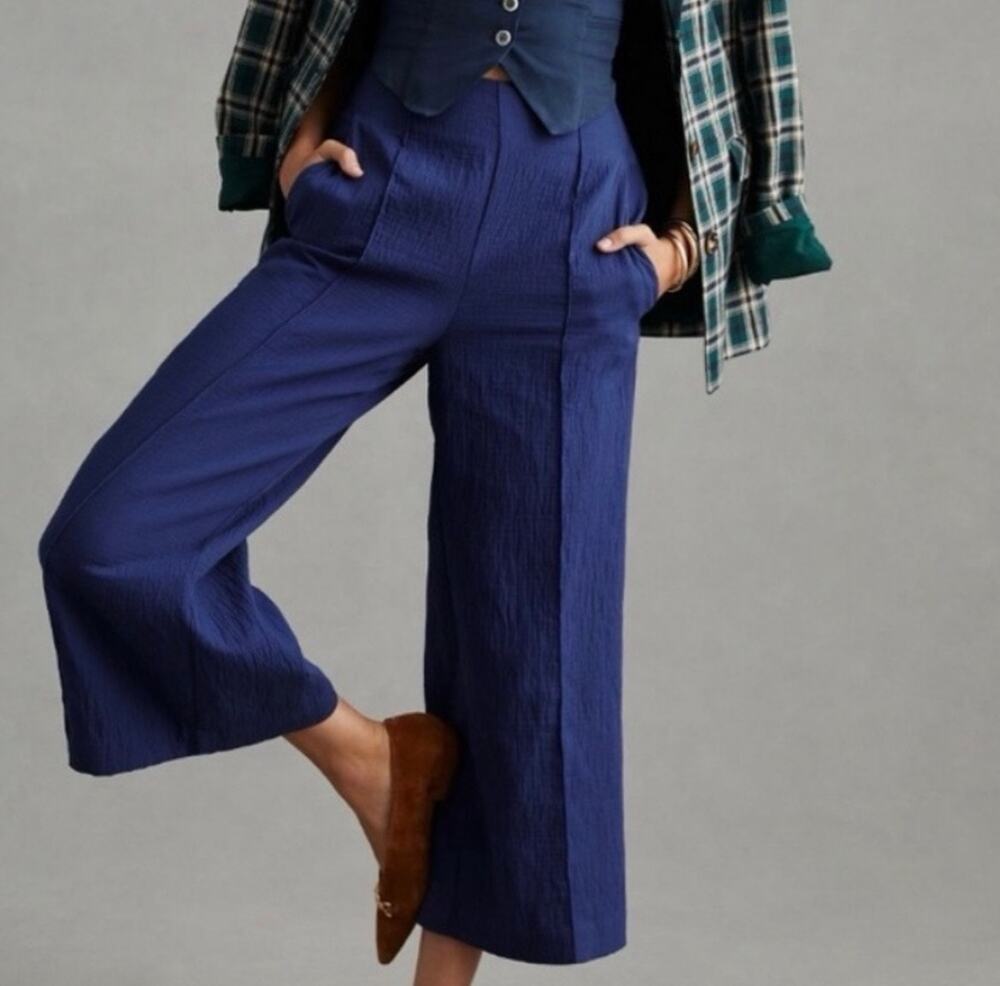 Anthropologie Maeve Wide Leg Textured Slubbed Cropped Cotton Pants 2